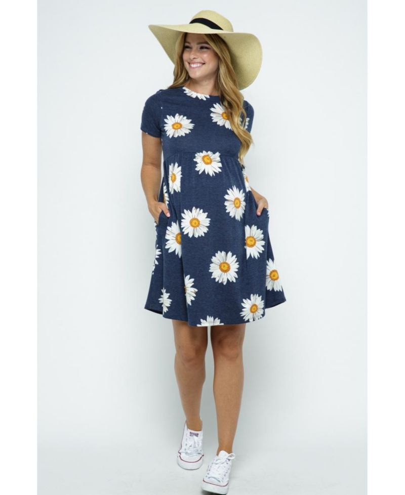 Women's Womeen's Floral Empire Waist T-Shirt Dress with Pockets
