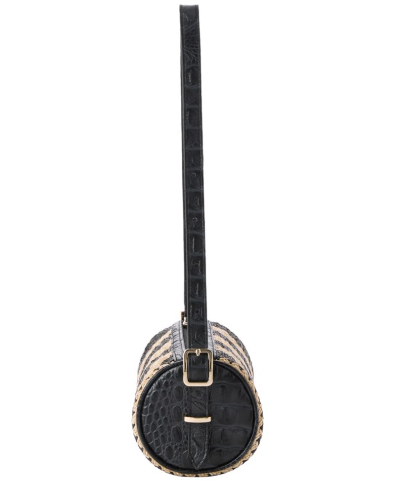 Billie Small Leather and Straw Slim Shoulder Barrel Bag