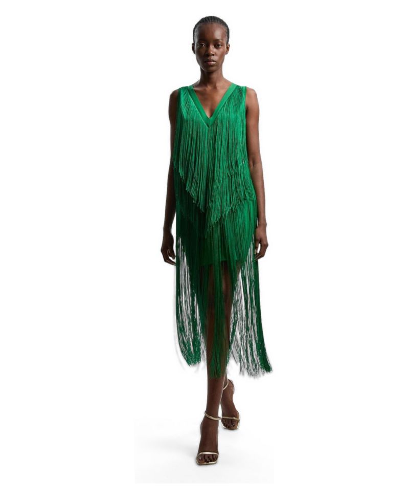 Women's Fringe Bandage V-Neck Midi Dress