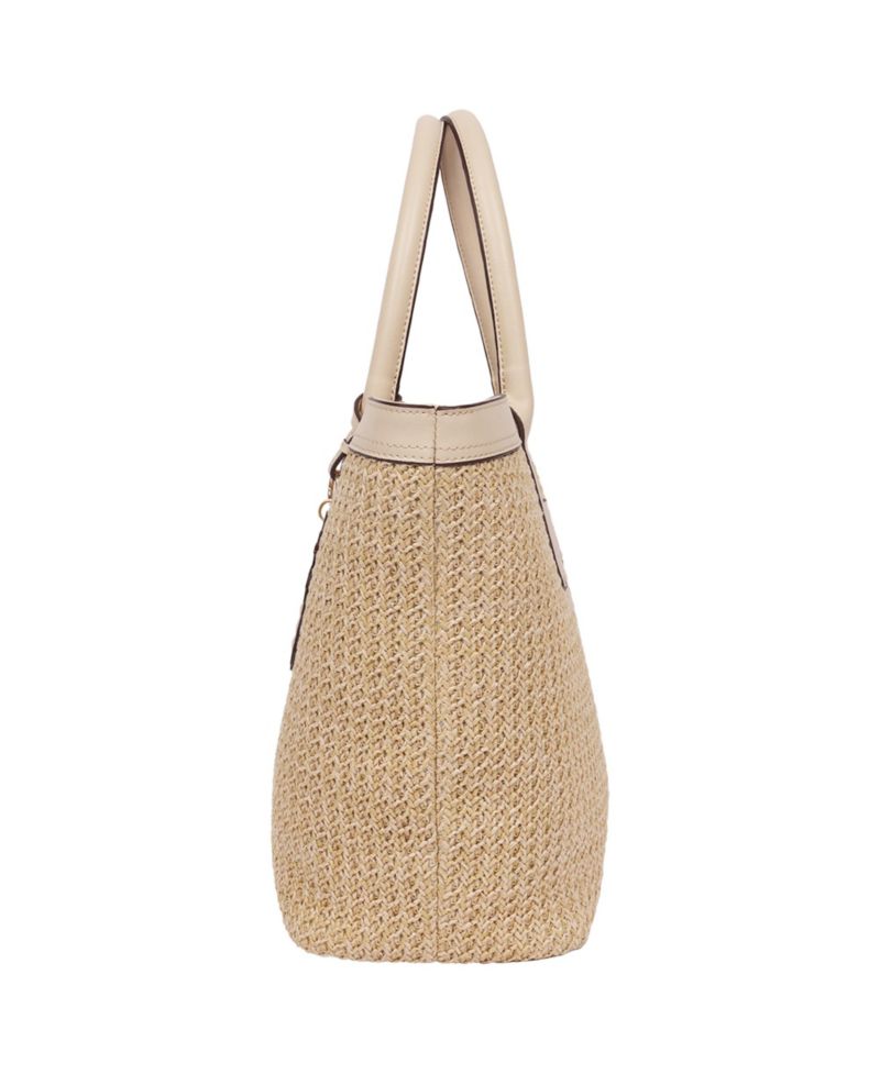 Raffia and PU Large Logo Tote - Woven Straw Beach Tote with Pineapple Charm