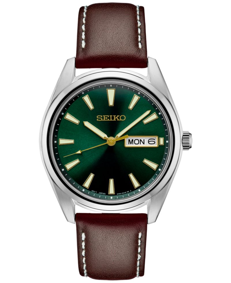 Men's Essentials Brown Leather Strap Watch 40mm