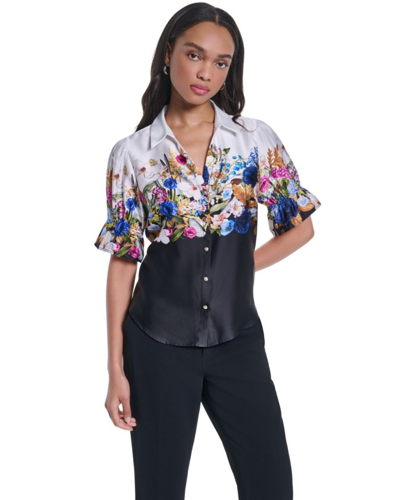 Women's Floral Button-Front Blouse
