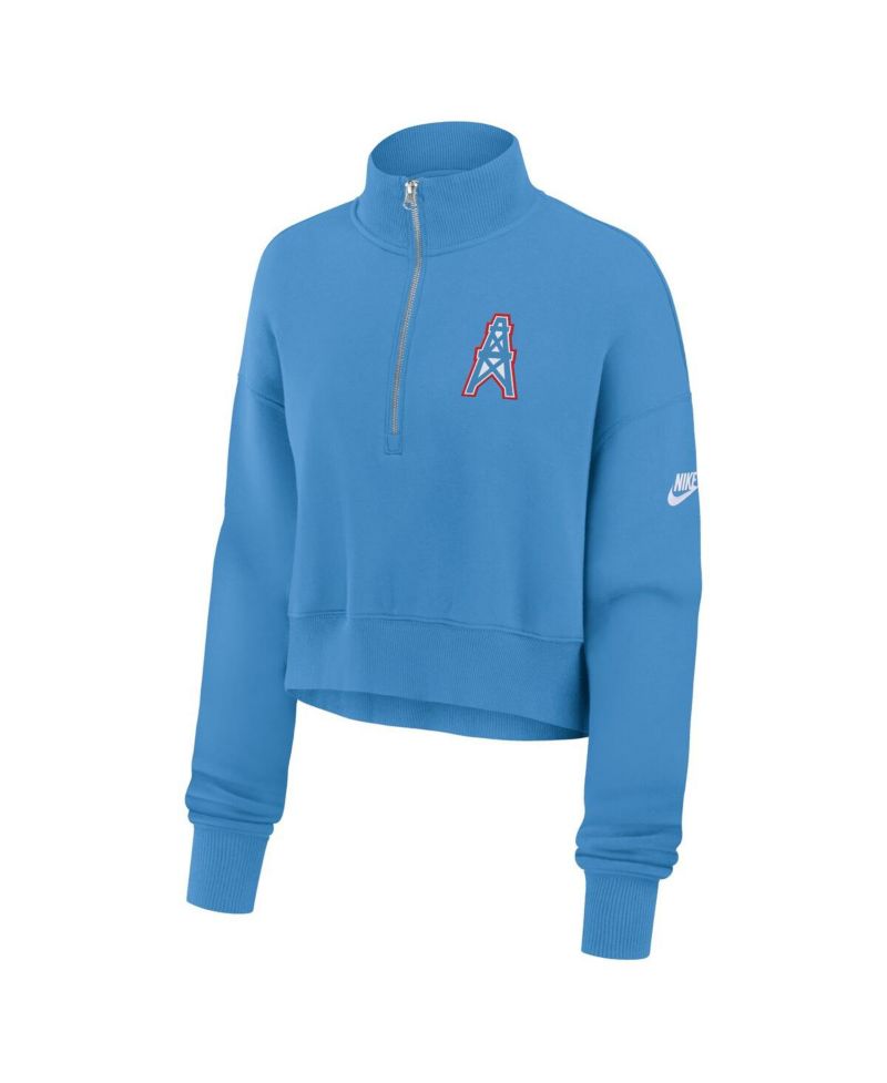 Women's Light Blue Tennessee Titans Oilers Throwback Rewind Phoenix Cropped Half-Zip Sweatshirt