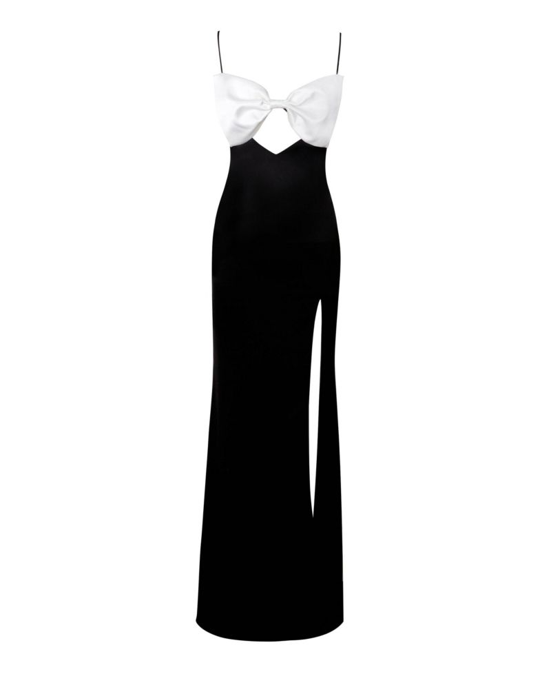 Women Eleanor Black and White Bow Satin Gown