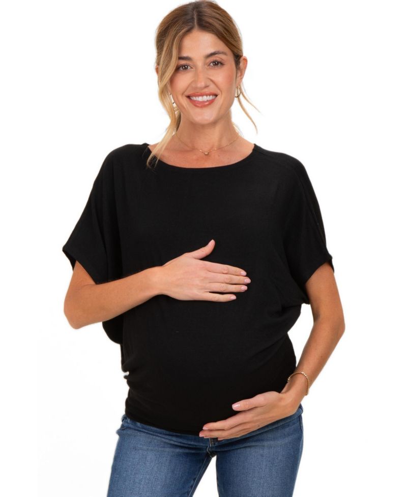 Maternity Dolman-Sleeve Boat-Neck Side-Ruched T-Shirt