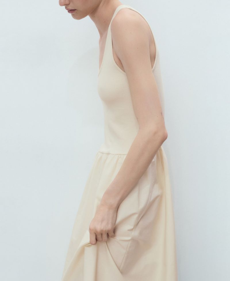 Women's Combined Fabric Flared Dress