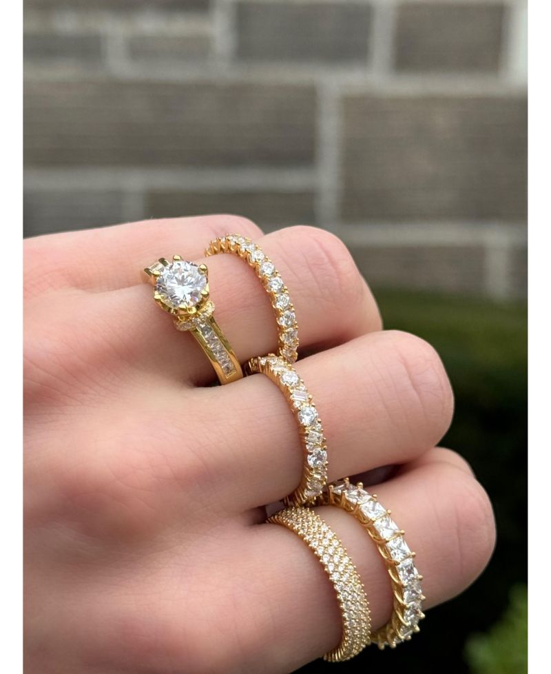 Suzy Levian Sterling Silver Cubic Zirconia Pave U Shape Setting Eternity Band Ring