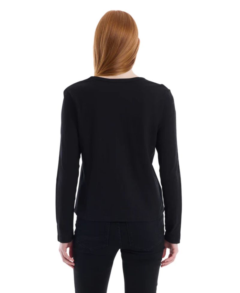 Women's Clothing V-Neck Long Sleeve Mixed Media Tee