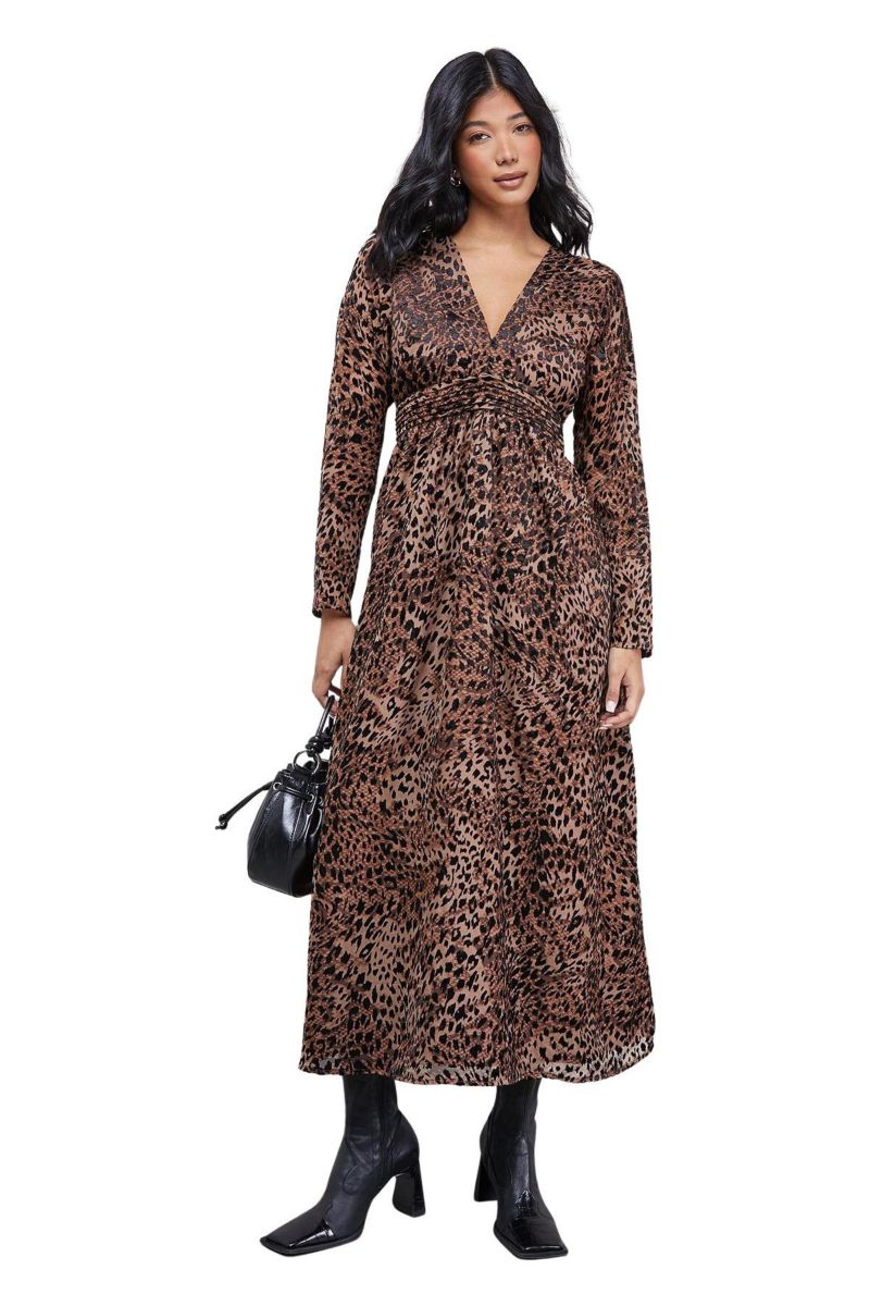 Plunge Neck Waisted Midi Dress