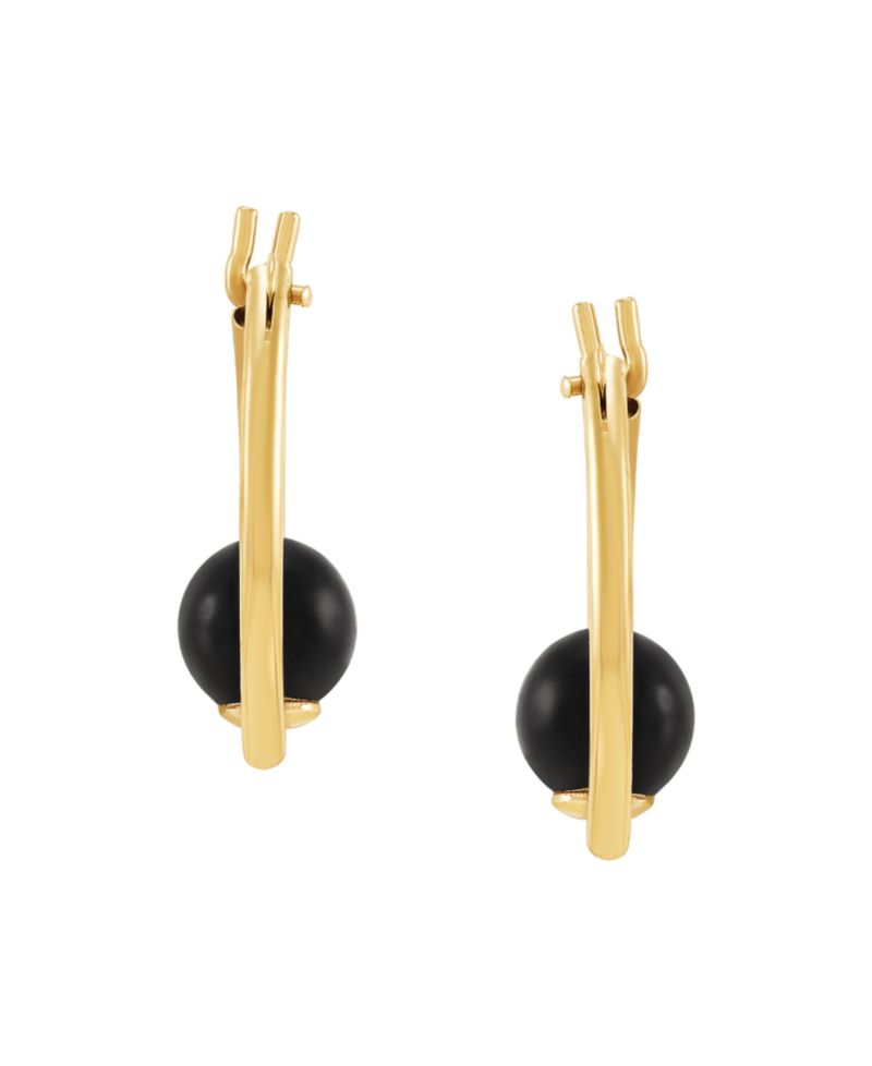 Onyx (5mm) Hoop Earrings in 10k Yellow Gold