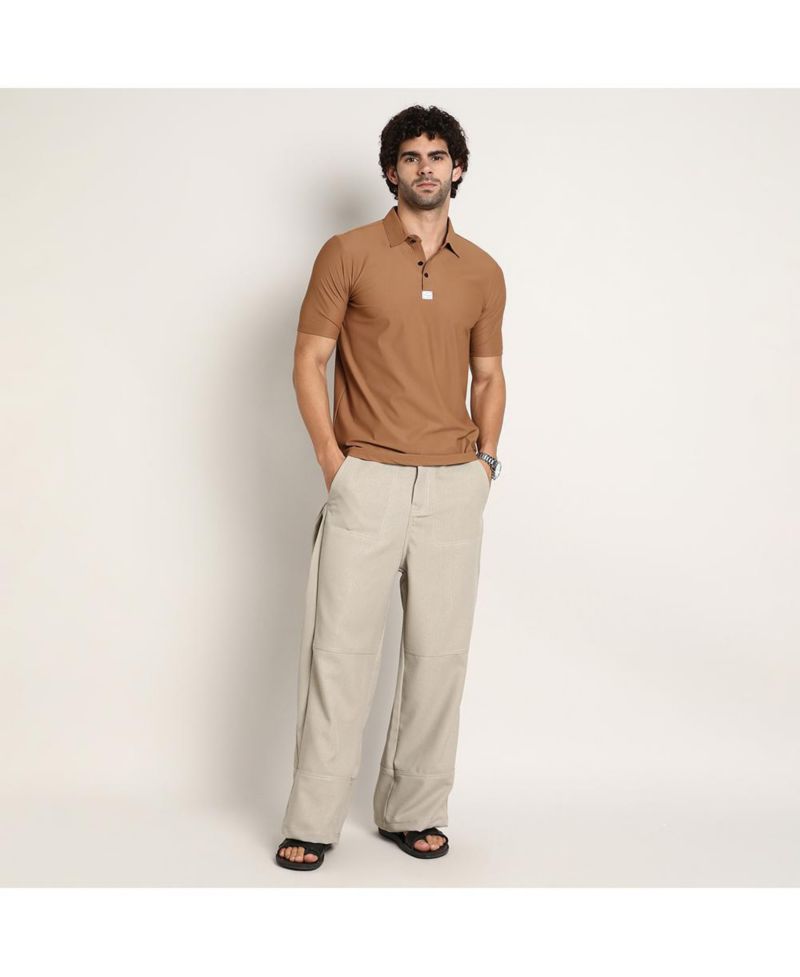 Men's Sepia Brown Seamless Waffle Polo T-Shirt