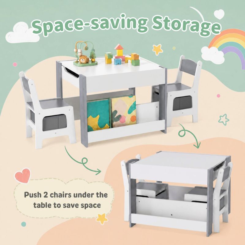 Ages 3-6 Reversible Chalkboard-Whiteboard Activity Table with Storage, 5-Piece Set