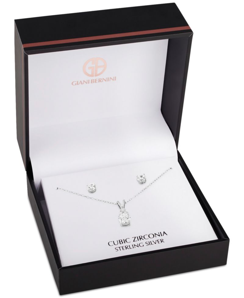 2-Pc. Set Cubic Zirconia Pendant Necklace & Stud Earrings in Sterling Silver