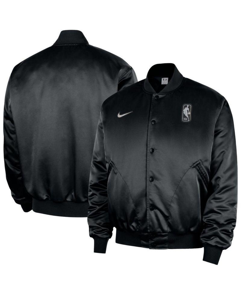 Men's Black NBA Authentic Lenticular Woven Satin Full-Snap Therma-FIT Jacket