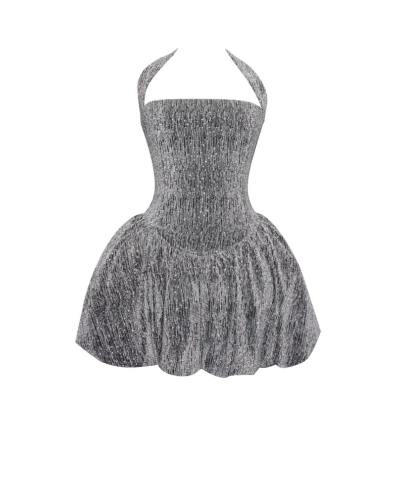 Women's Naomie Crystal Embellished Bubble Hem Halter Mini Dress