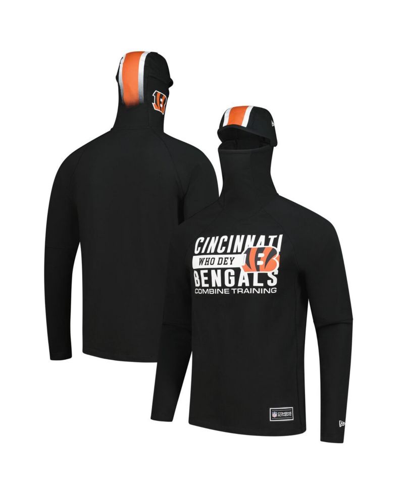 Men's Black Cincinnati Bengals Functional Fandom Balaclava Helmet Stripe Tri-Blend Hoodie