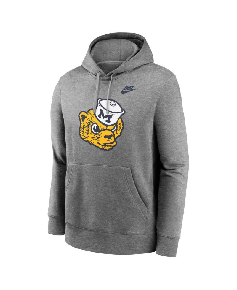 Men's Heather Gray Michigan Wolverines Legacy Logo Club Fleece Pullover Hoodie