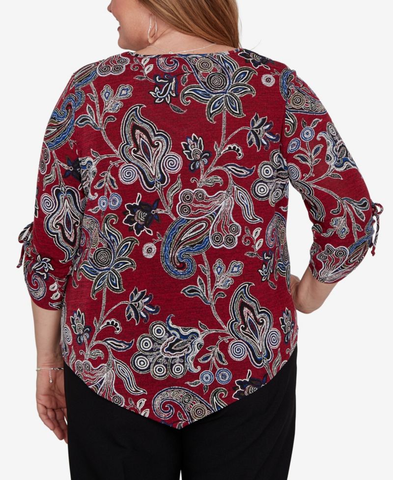 Plus Size V-Neck 3/4-Sleeve Paisley-Print Blouse