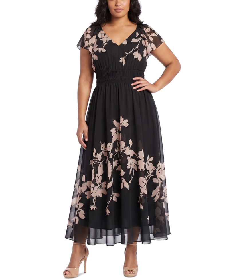 Plus Floral Smocked Waist Dress