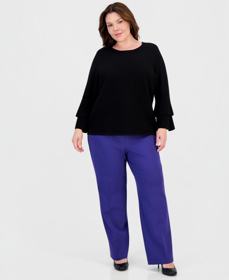 Plus Size Textured Knit Bell-Sleeve Top
