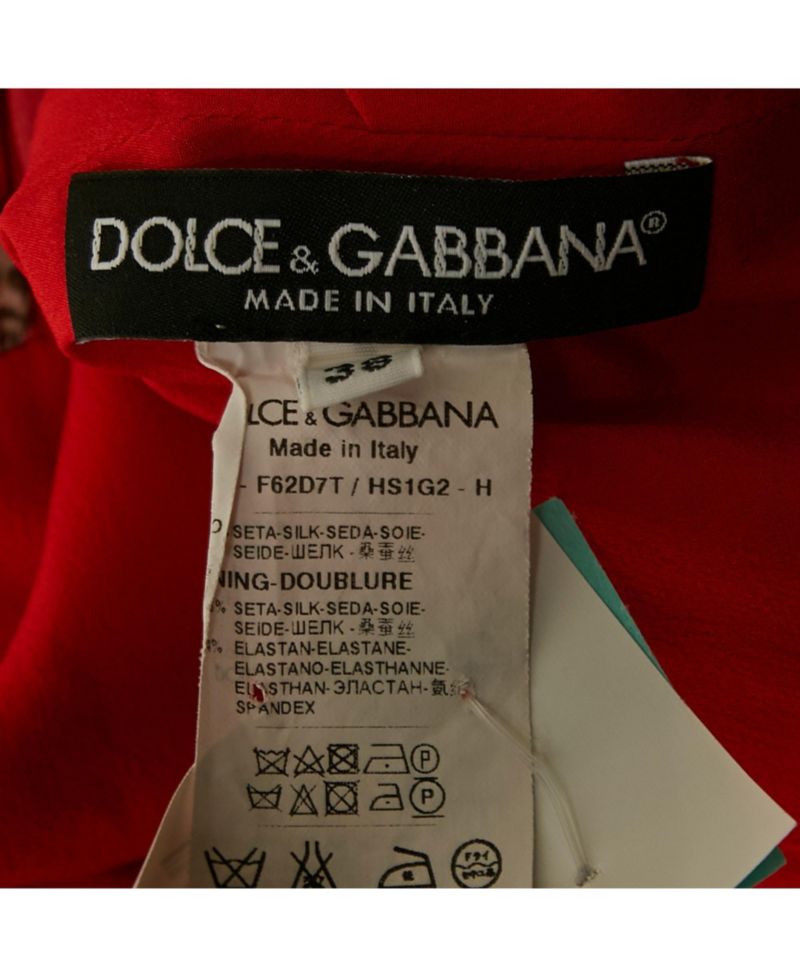 Women's Pre-Owned Dolce and Gabbana Red Cat Print Silk Midi Dress