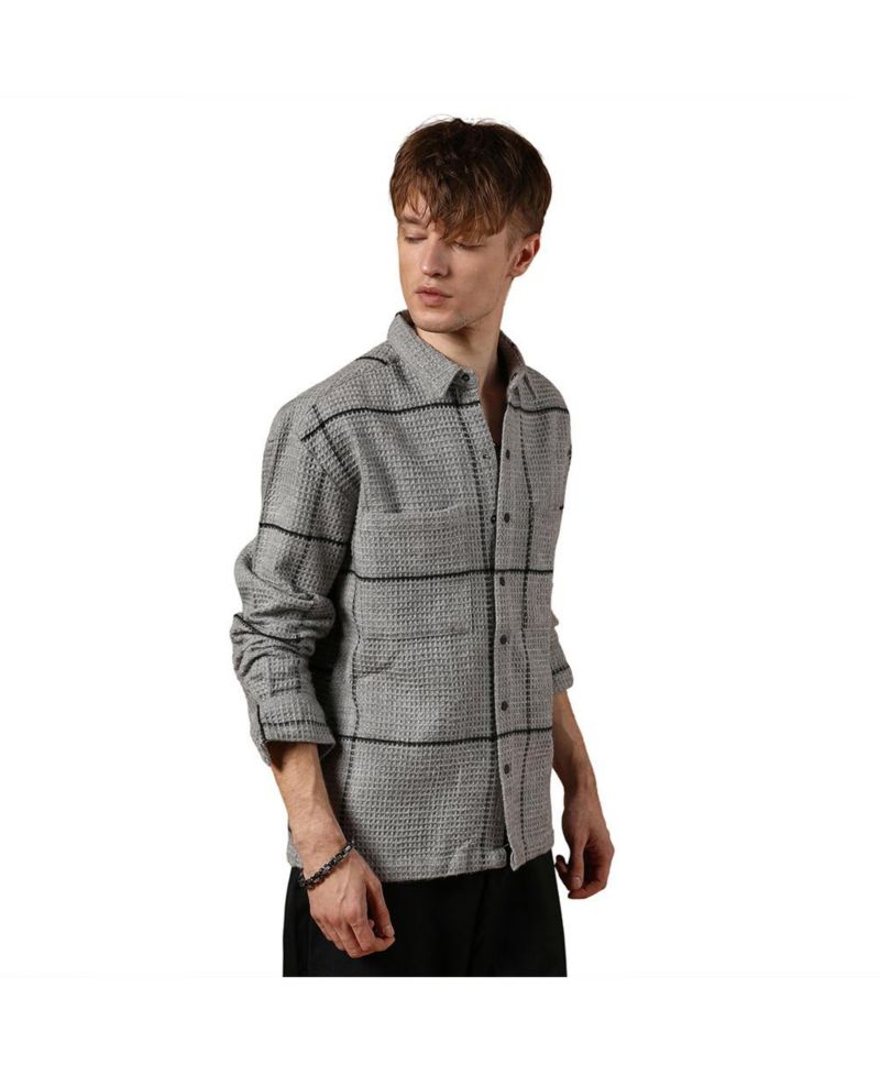 Men's Moon Grey Graph-Check Waffle Overshirt