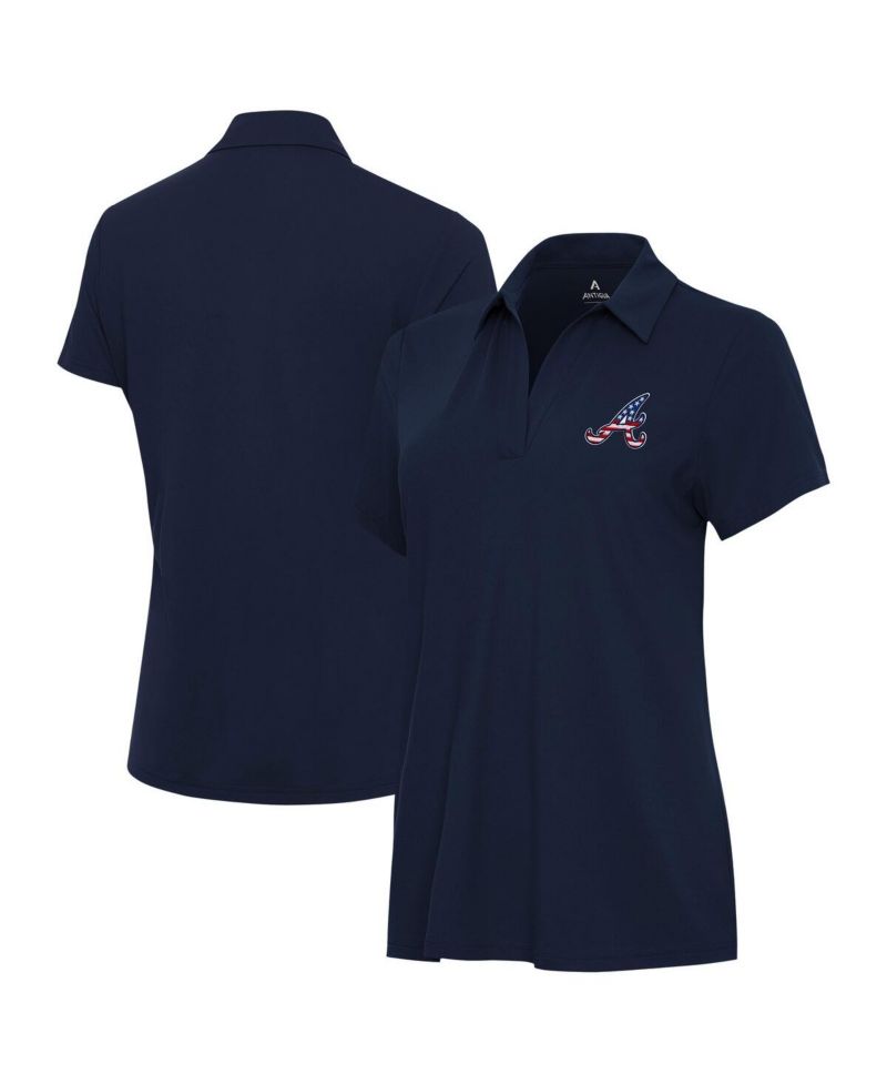 Women's Navy Atlanta Braves Independence Day Patriotic Logo Era Polo Shirt