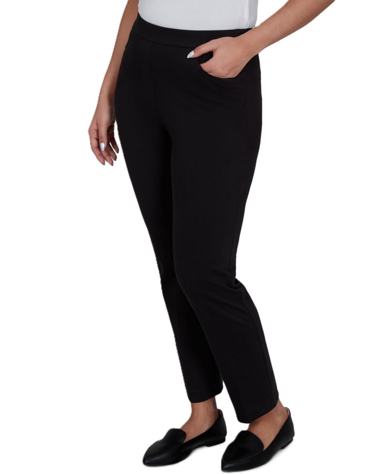 Petite Travel Advisory Pull-On Straight-Leg Knit Twill Pants