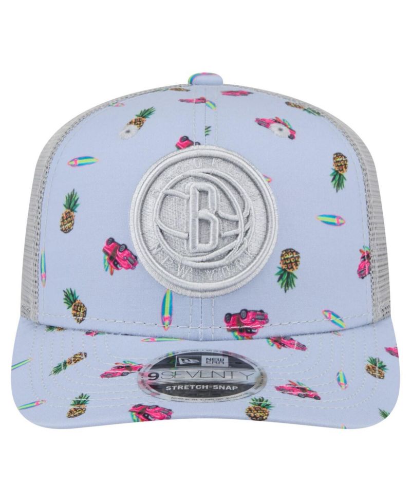 Men's Light Blue/Gray Brooklyn Nets Adventure Aloha Pattern 9SEVENTY Stretch-Snap Hat