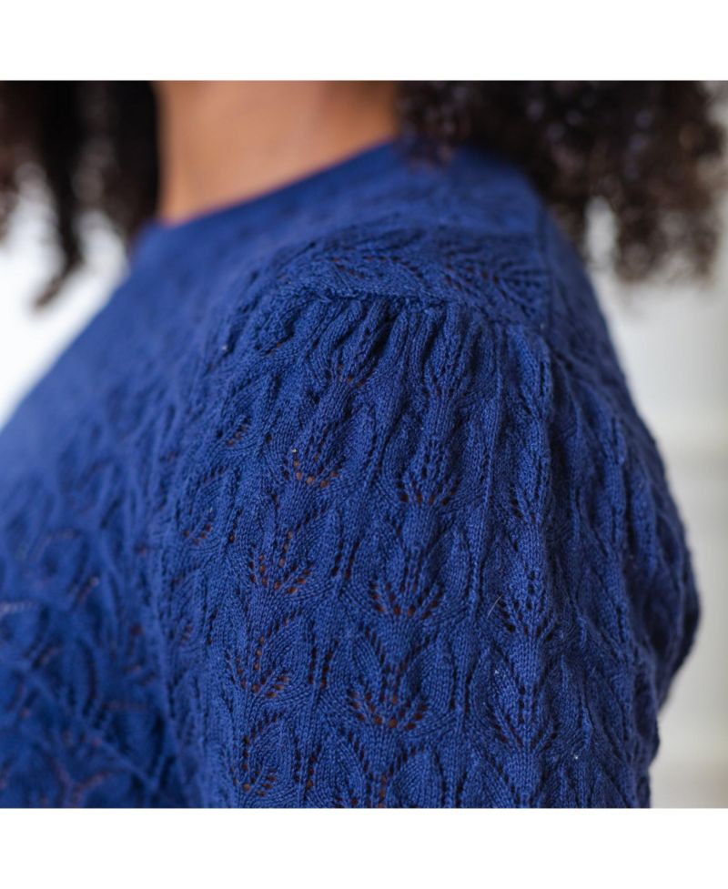 Women's Hope and Henry Long Sleeve Pointelle Sweater with Bellow Sleeves