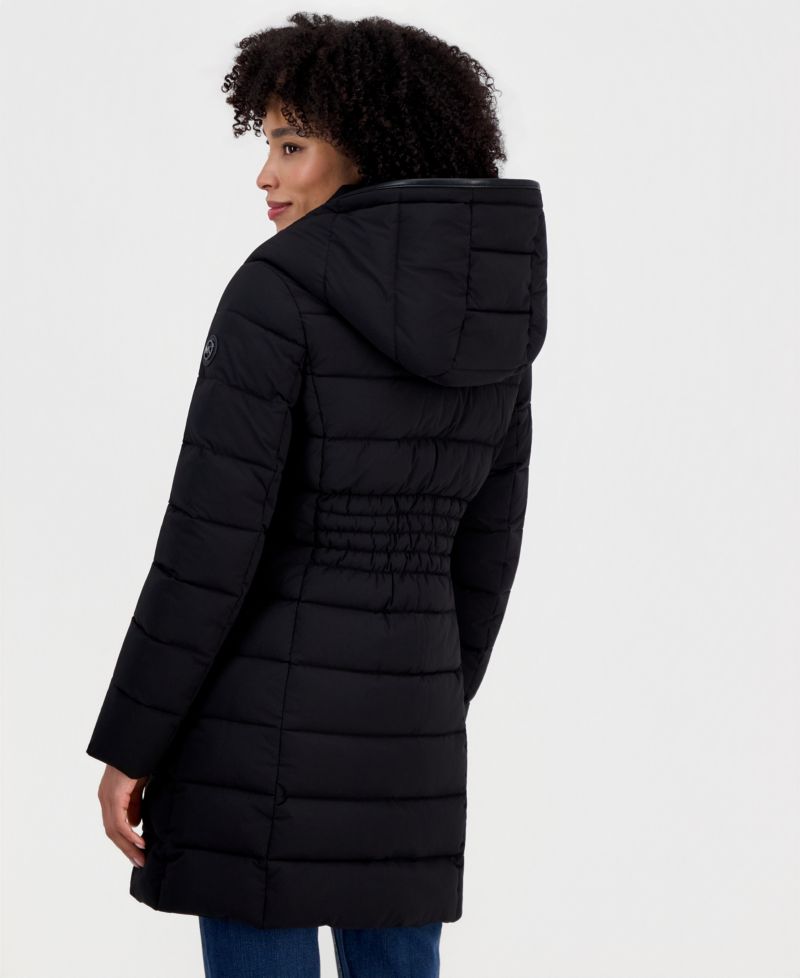 Women's Pleather-Trim Hooded Puffer Coat