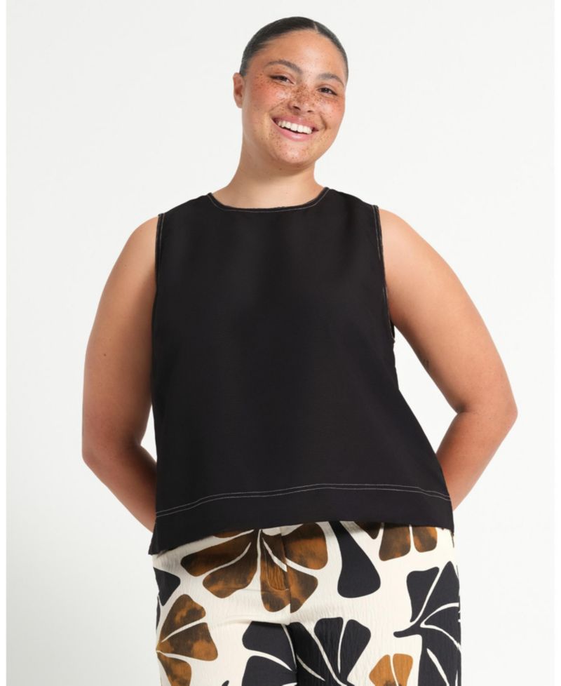 Women's Shae Linen Contrast Crew Tank Top