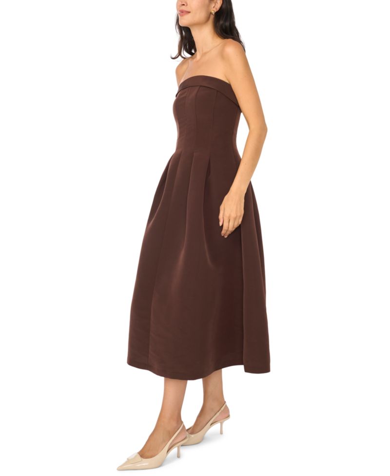 Women's Fit & Flare Pleated Strapless Midi Dress