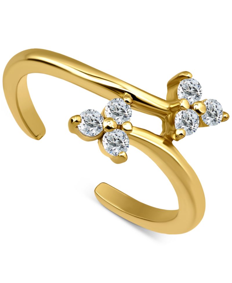 Triple Round Cubic Zirconia Cluster Adjustable Toe Ring
