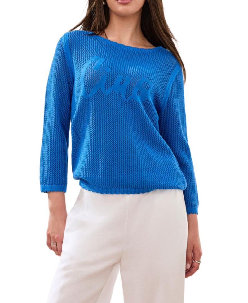Women's Open-Stitch Embroidered Crew Neck Sweater