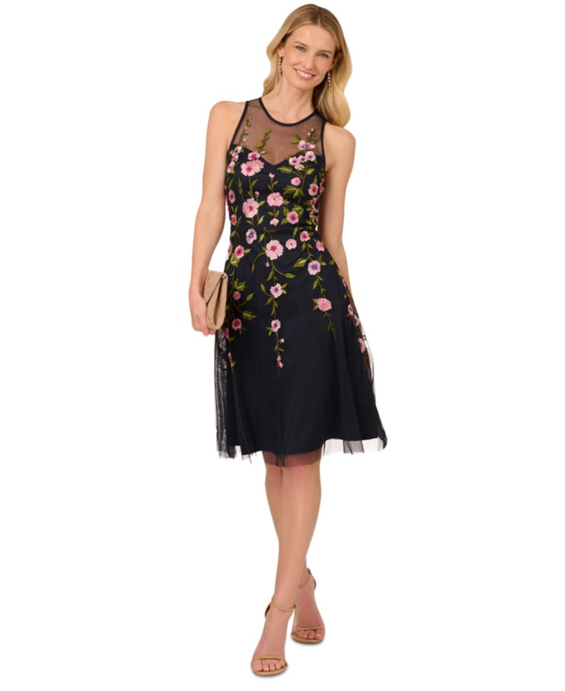 Women's Embroidered Beaded Fit & Flare Dress