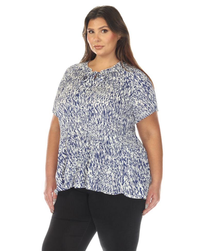 Plus Size Short Sleeve Printed Peplum Top