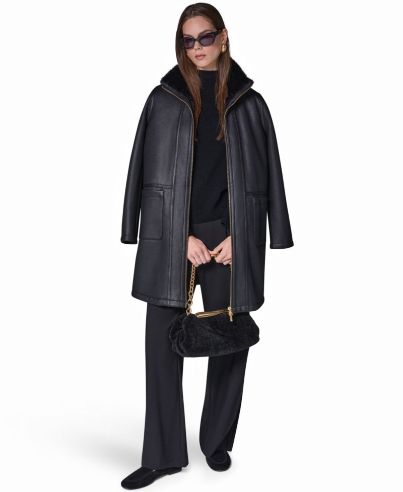 Women's Faux Shearling Long-Sleeve Spread Collar Coat