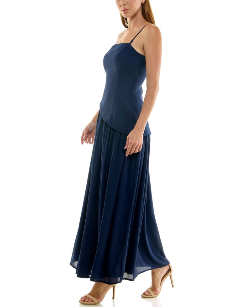 Juniors' Strapless Asymmetrical Corset-Inspired Chiffon Gown