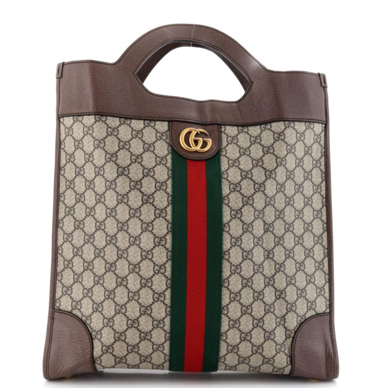 Large Ophidia Cut Out Handle Bag GG Coated Canvas with Leather