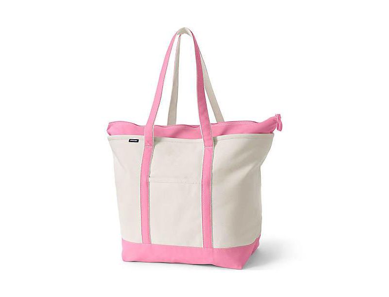 Extra Large 5 Pocket Zip Top Long Handle Canvas Tote Bag