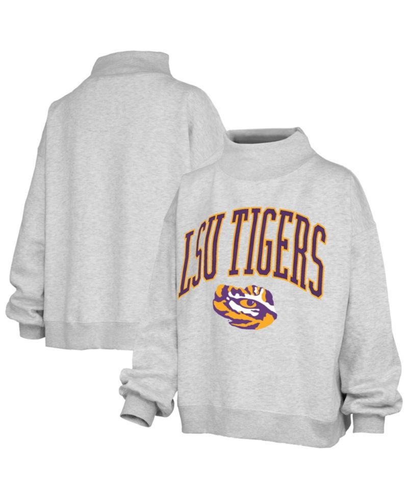 Women's LSU Tigers Nelson Texture Lingo Oversized Mock Neck Fleece Sweatshirt