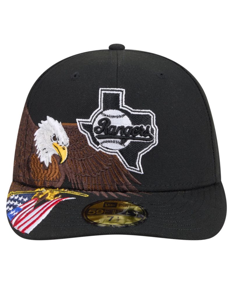 Men's Black Texas Rangers Americana Bald Eagle Pre-Curved 59FIFTY Fitted Hat