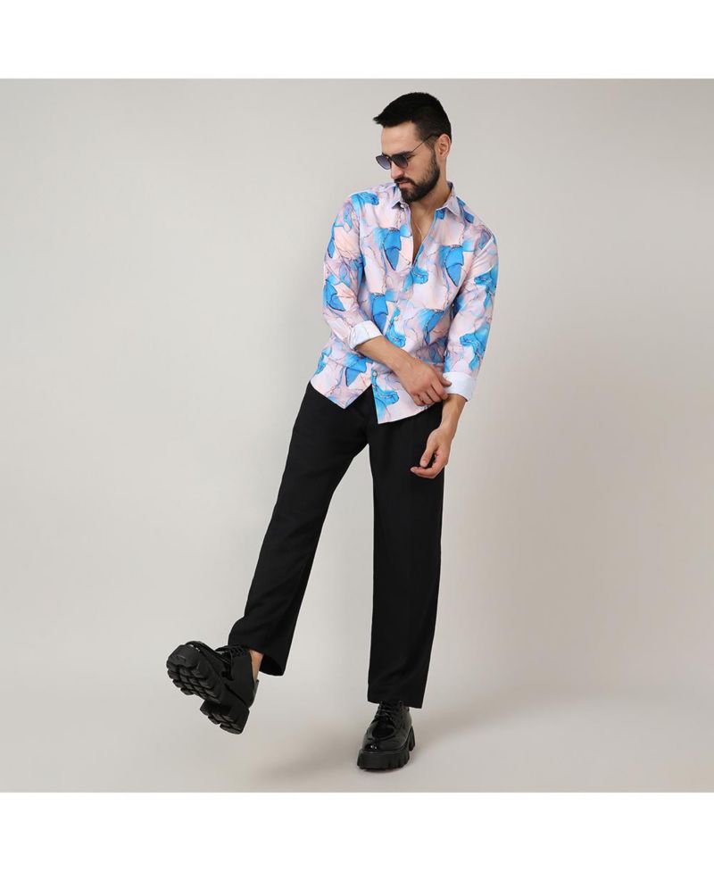 Men's Sky Blue & Ivory White Marble Shirt
