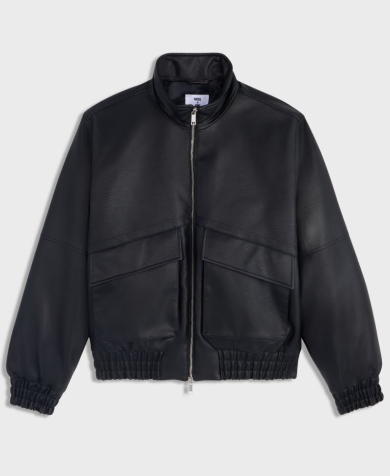 Men's Faux Leather Relaxed-Fit Bomber Jacket
