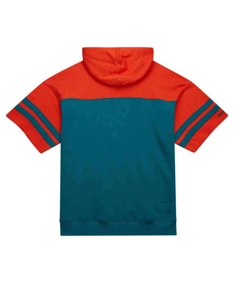 Men's Aqua Miami Dolphins Off Field Vintage-like Logo Short Sleeve Pullover Hoodie