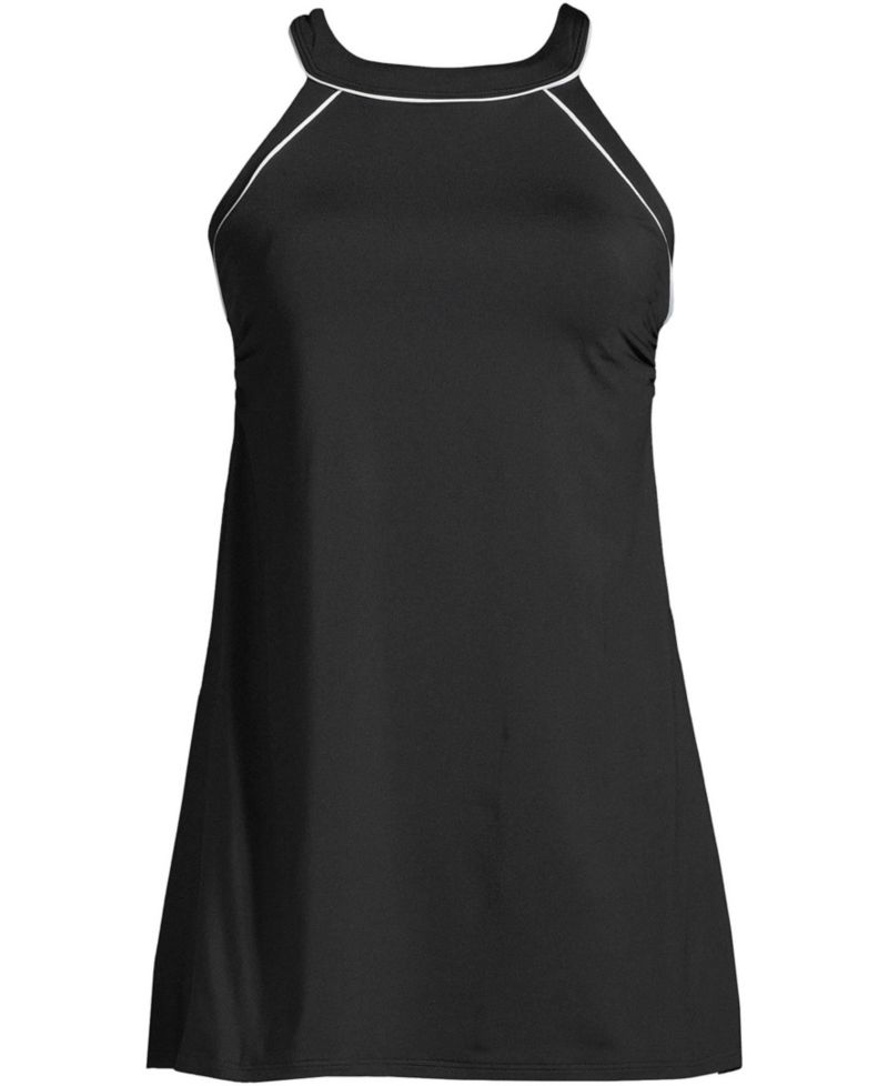 Plus Size High Neck Swim Dress One Piece Swimsuit Adjustable Straps