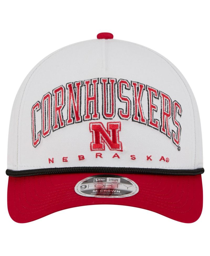 Men's White/Scarlet Nebraska Huskers Arch Two-Tone Rope 9FORTY A-Frame M-Crown Adjustable Hat