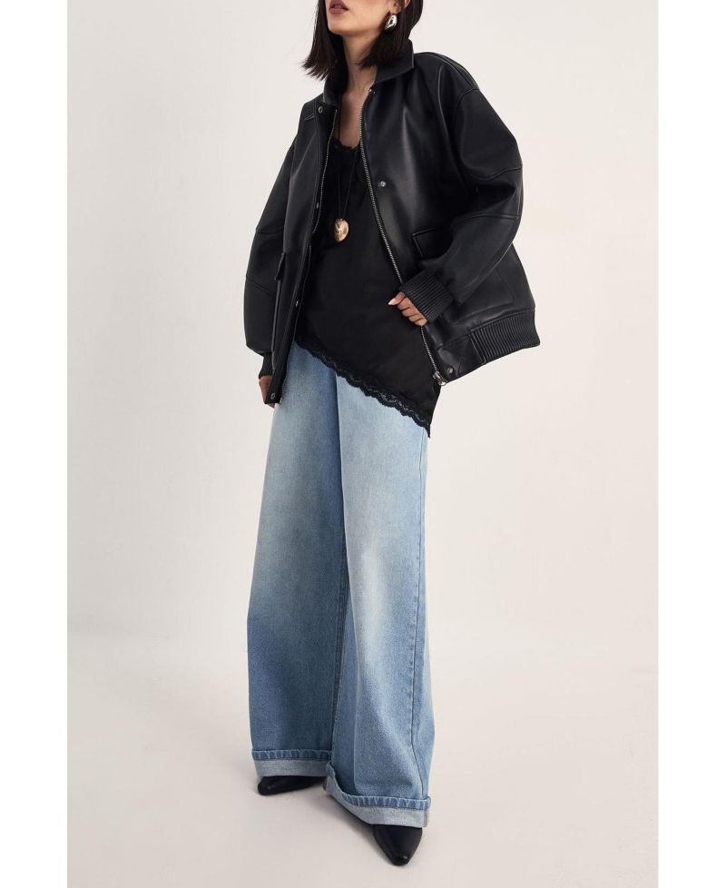 Women's Longline Faux Leather Bomber Jacket