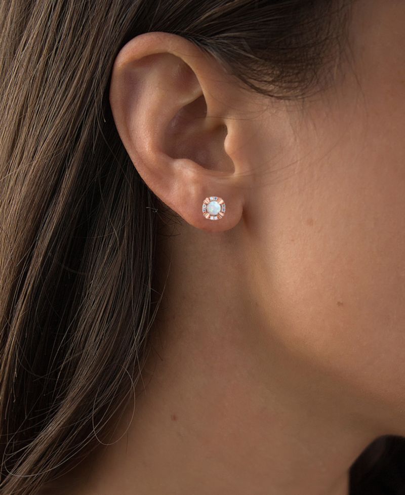 Lab-Grown Opal (1/5 ct. t.w.) & Lab-Grown White Sapphire (1/10 ct. t.w.) Oval Stud Earrings